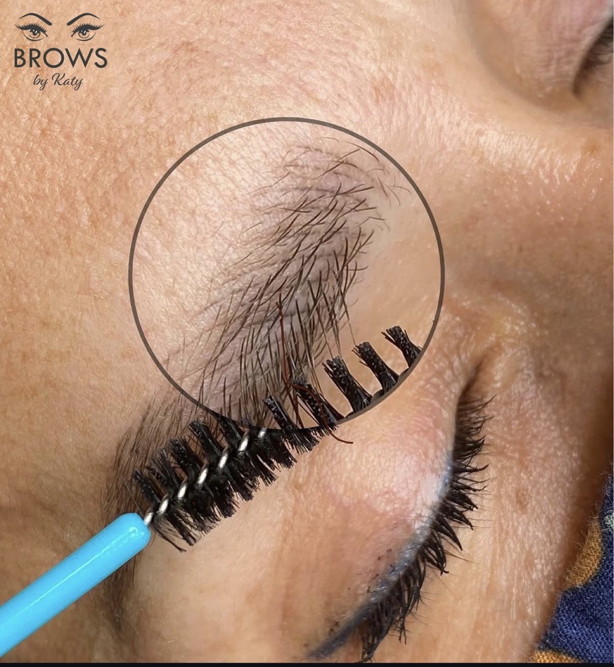 Brow grooming and spoolie brushing close-up Royal Palm Beach FL