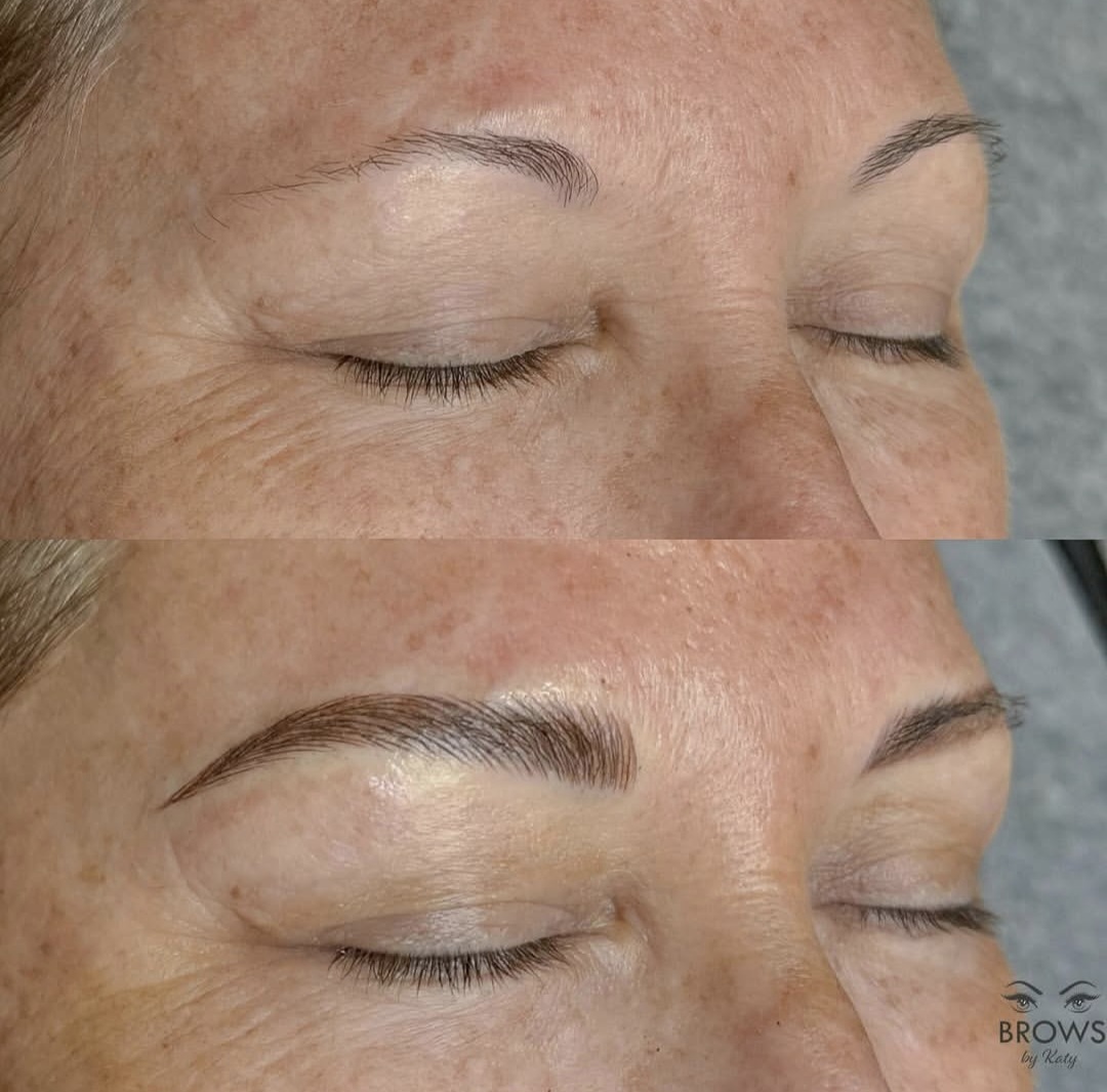 Microblading defined arch on mature client before and after Royal Palm Beach FL