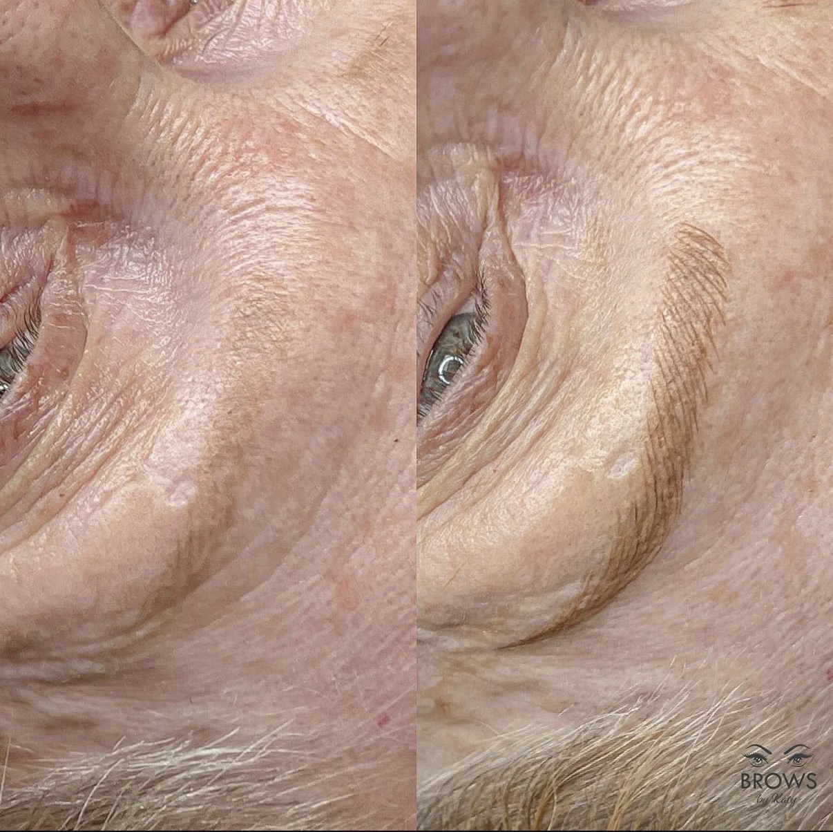 Microblading hair-stroke brows for clients over 40 close-up Royal Palm Beach FL