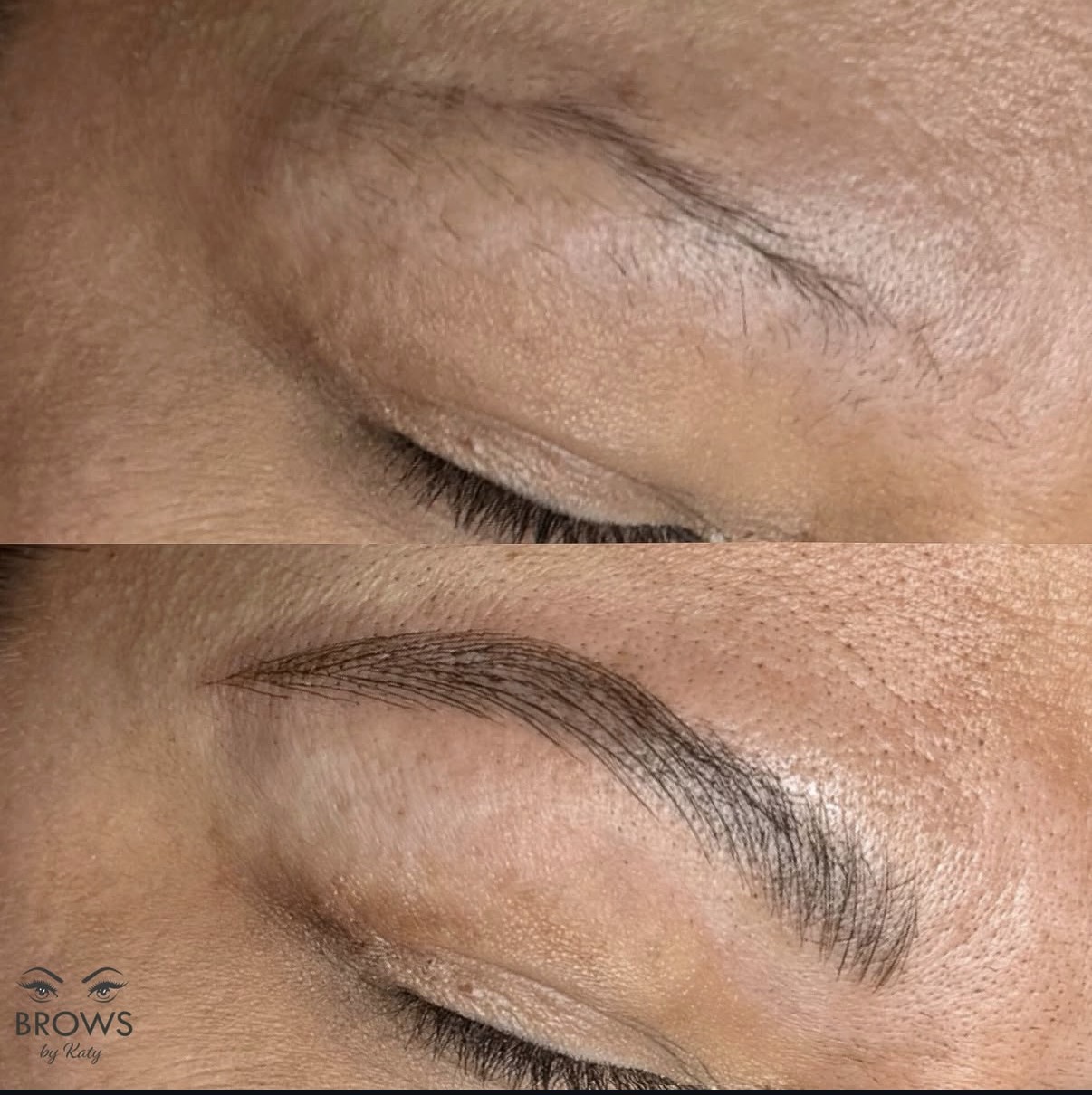 Microblading sparse to full brow transformation before and after Royal Palm Beach FL